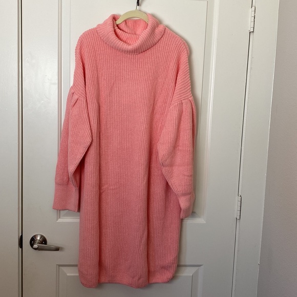 Free Assembly Cowl Neck 3X Pleated Shoulder Sweater Midi Dress Pink - Picture 11 of 15